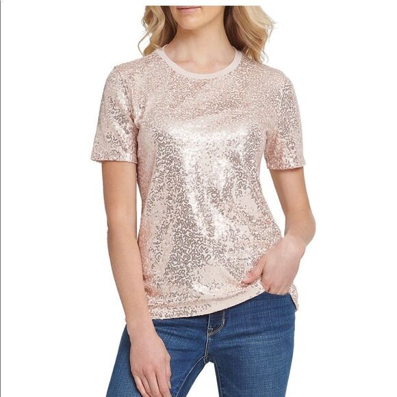 DKNY Foundation Short sleeve crewneck top in blush - Picture 1 of 10
